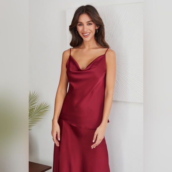 (9861-SOL-TRQ) SPAGHETTI STRAP COWL FRONT CAMI - Picture 2 of 5